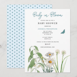 Pastel Blauw Bloemen Baby in Bloom Baby shower Kaart