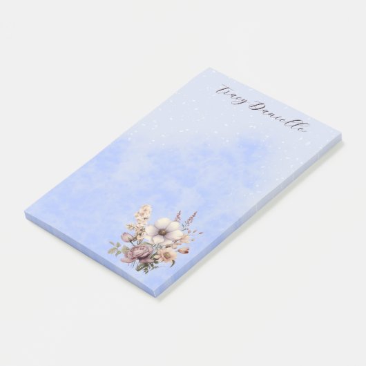 Pastel Blauw  Bloemen Custom Post-it® Notes (Schuin)