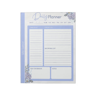 Pastel Blauw Bloemen Dagelijkse Planner Notitieblok