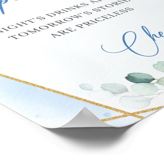 Pastel Blauw Bloemen Goud lijst Eucalyptus Open Ba Poster (Hoek)