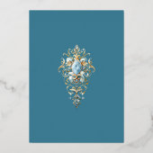 Pastel Blauw Bloemen Indiaas Peacock Bruiloft Goud Folie Uitnodiging (Achterkant)