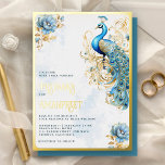 Pastel Blauw Bloemen Indiaas Peacock Bruiloft Goud Folie Uitnodiging<br><div class="desc">Verras uw gasten met deze elegante bruiloft uitnodiging met een prachtige pauw met prachtige bloemen. Voeg eenvoudig uw evenementgegevens toe aan deze gebruiksvriendelijke sjabloon om er een unieke uitnodiging van te maken.</div>