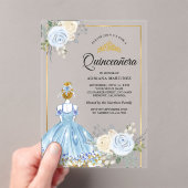 Pastel Blauw Bloemen Jurk Prinses Goud Quinceanera Acryl Uitnodigingen (Insitu (Draagbaar))