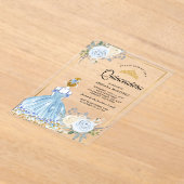 Pastel Blauw Bloemen Jurk Prinses Goud Quinceanera Acryl Uitnodigingen (Laagn)