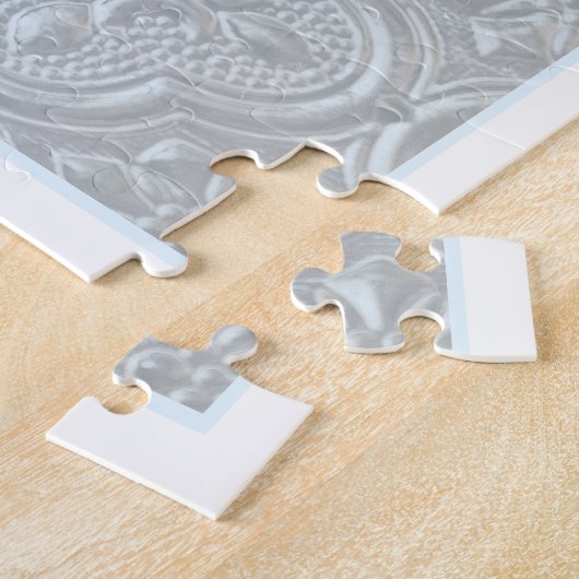 Pastel Blauw Bloemen Patroon Legpuzzel (Zijkant)