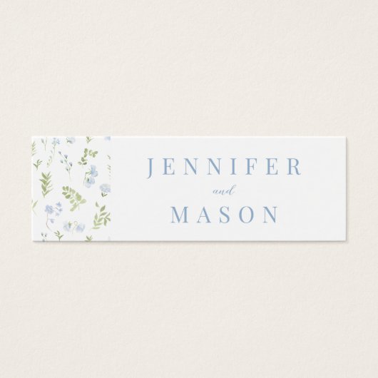 Pastel blauw bloemenbruiloft QR register insert ca Mini Visitekaartjes (Voorkant)