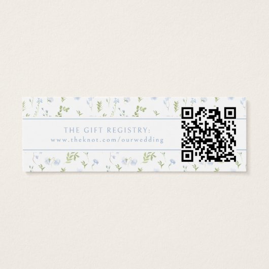 Pastel blauw bloemenbruiloft QR register insert ca Mini Visitekaartjes (Achterkant)