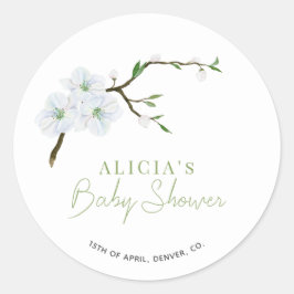 Pastel blauw bloemensierlijke jongen baby shower ronde sticker