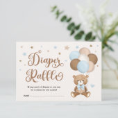 Pastel Blauw Bruin Teddy Beer Luierraffel Informatiekaartje (Staand voorkant)