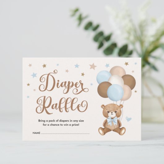 Pastel Blauw Bruin Teddy Beer Luierraffel Informatiekaartje (Staand voorkant)
