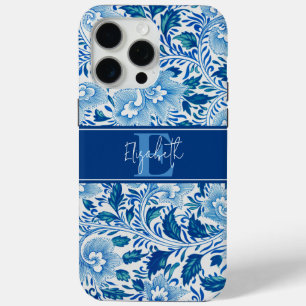 Pastel Blauw Chinees bloemenpatroonnaam iPhone 15 Pro Max Hoesje
