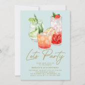 Pastel Blauw | Chique zomer cocktail party verjaar Kaart (Voorkant)