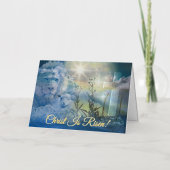 Pastel Blauw Christus is opstanding Pasen Folie Feestdagenkaart (Voorkant)