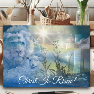 Pastel Blauw Christus is opstanding Pasen Folie Feestdagenkaart