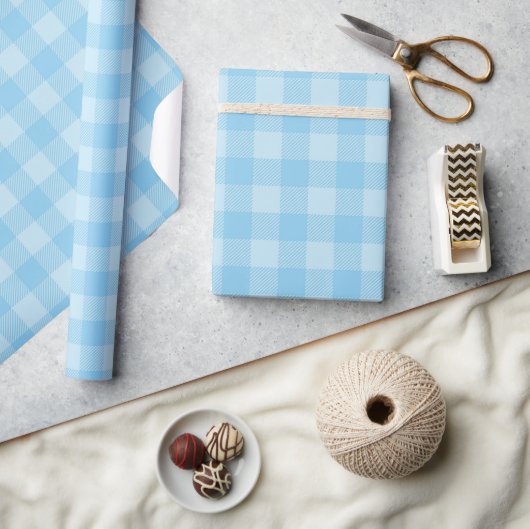 Pastel Blauw Controleer Gingham Pattern Cadeaupapier (Crafts)