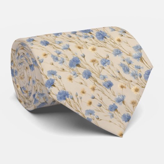 Pastel Blauw Cornflower Boho Wedding Stropdas (Opgerold)