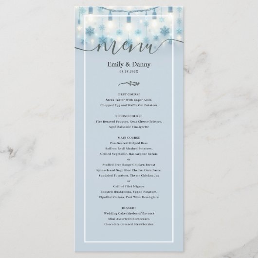 Pastel Blauw Elegant Botanisch Trouwmenu Menu (Voorkant)
