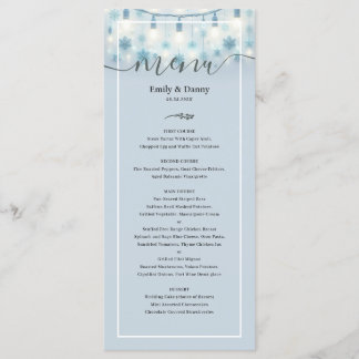 Pastel Blauw Elegant Botanisch Trouwmenu Menu