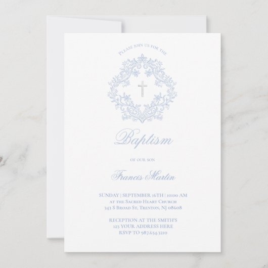 pastel blauw elegante kam baby jongen Doop Kaart (Voorkant)