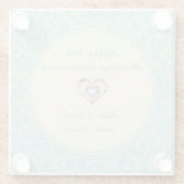 Pastel blauw en beige damast. 50e Jubileum Glazen Onderzetter (Achterkant)