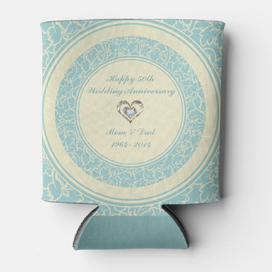 Pastel Blauw en Crème Bloemen Damasks 2 Blikjeskoeler (Voorkant)