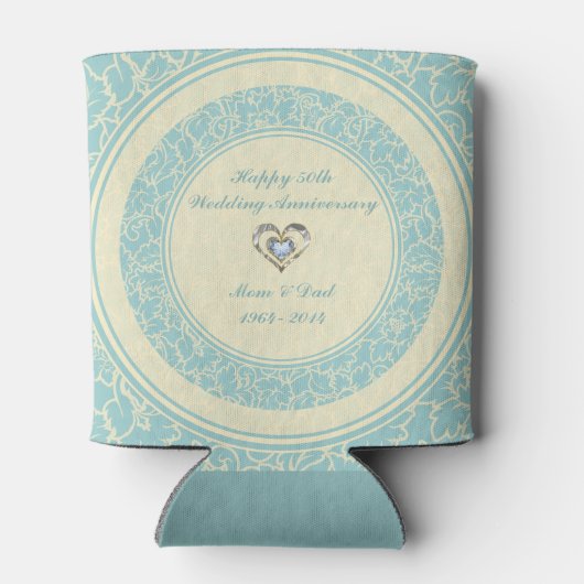 Pastel Blauw en Crème Bloemen Damasks 2 Blikjeskoeler (Achterkant)