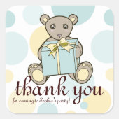 Pastel Blauw en Geel Leuke Teddybeer Dank u Vierkante Sticker (Voorkant)