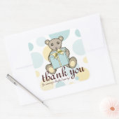 Pastel Blauw en Geel Leuke Teddybeer Dank u Vierkante Sticker (Envelop)