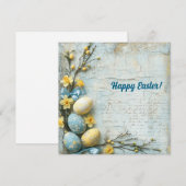 Pastel blauw en geel paaseieren feestdagenkaart (Voorkant / Achterkant)