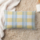 Pastel blauw en geel ruitpatroon kussen (Deken)