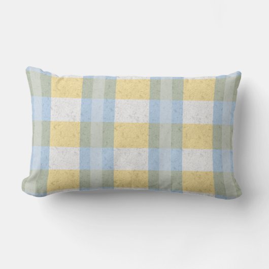 Pastel blauw en geel ruitpatroon kussen (Voorkant)