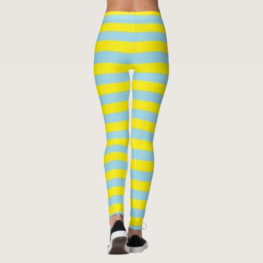 Pastel Blauw en Gele Stripes Leggings (Achterkant)
