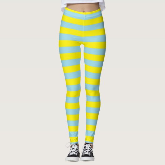 Pastel Blauw en Gele Stripes Leggings (Voorkant)