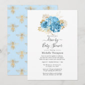 Pastel Blauw en Goud Bloemen Drive Door Douche Kaart (Voorkant / Achterkant)