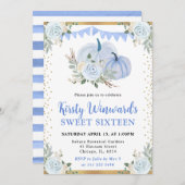 Pastel Blauw en Goud Bloemen Pompoenen Herfst Swee Kaart (Voorkant / Achterkant)