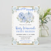 Pastel Blauw en Goud Bloemen Pompoenen Herfst Swee Kaart (Staand voorkant)