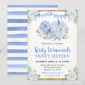 Pastel Blauw en Goud Bloemen Pompoenen Herfst Swee Kaart (Voorkant / Achterkant)