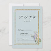 Pastel blauw en goud lavendel roze bloemen RSVP Kaart (Voorkant)