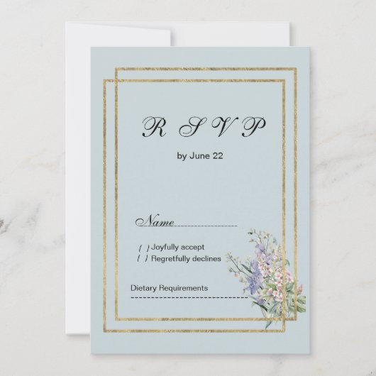 Pastel blauw en goud lavendel roze bloemen RSVP Kaart (Voorkant)
