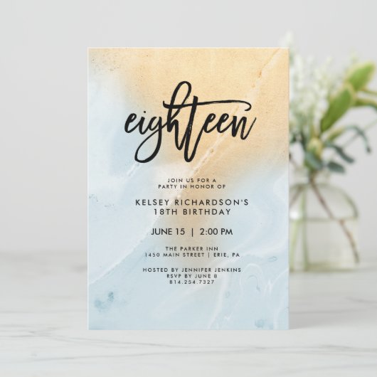 Pastel blauw en goud marmer | 18e verjaardag kaart (Staand voorkant)