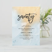 Pastel blauw en goud marmer | 70e verjaardag kaart (Staand voorkant)