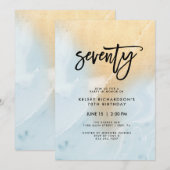 Pastel blauw en goud marmer | 70e verjaardag kaart (Voorkant / Achterkant)