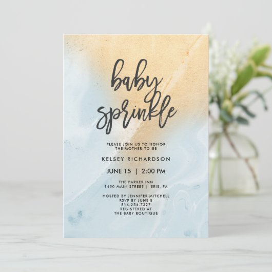 Pastel blauw en goud marmer | Baby-strooi Kaart (Staand voorkant)