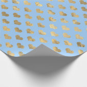 Pastel Blauw en Gouden Liefde Harten Cadeaupapier (Hoek)