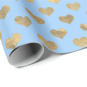 Pastel Blauw en Gouden Liefde Harten Cadeaupapier (Rol Hoek)