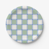 Pastel blauw en groen geschilderde checkers papieren bordje (Voorkant)