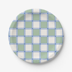 Pastel blauw en groen geschilderde checkers papieren bordje