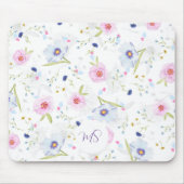 Pastel Blauw en Roze Bloemen Aangepast Muismat (Voorkant)