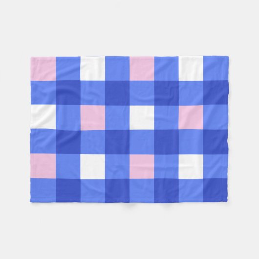 Pastel Blauw en Roze Gingham Check Patroon Fleece Deken (Voorkant (Horizontaal))
