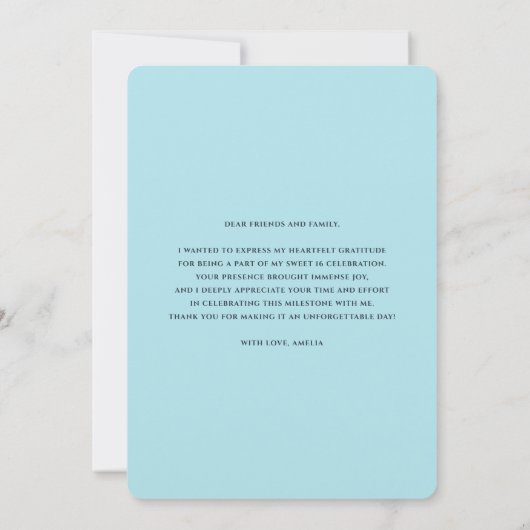 Pastel Blauw en Roze Roos Botanisch Bedankkaart (Achterkant)